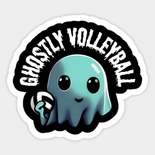 A cute ghost playing Volleyball: The Enchanting Game of Ghostly Volleyball, Halloween Sticker